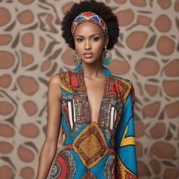 Somali-inspired designs incorporating typical motifs and patterns, featuring bold geometric shapes, intricate patterns, bright colors, and distinctive African aesthetics.