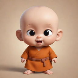 A cute and animated baby dressed as a monk, displaying innocent and playful expressions, carefully crafted in a cartoon style.