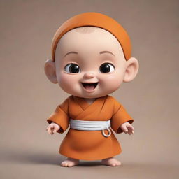 A cute and animated baby dressed as a monk, displaying innocent and playful expressions, carefully crafted in a cartoon style.