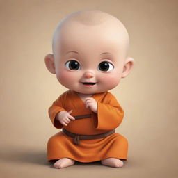 A cute and animated baby dressed as a monk, displaying innocent and playful expressions, carefully crafted in a cartoon style.