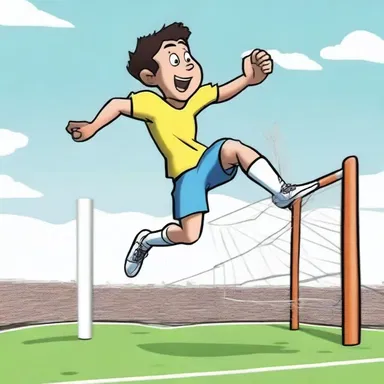 In the cartoon, the character effortlessly leaps over the crossbar during an intense athletic competition.
