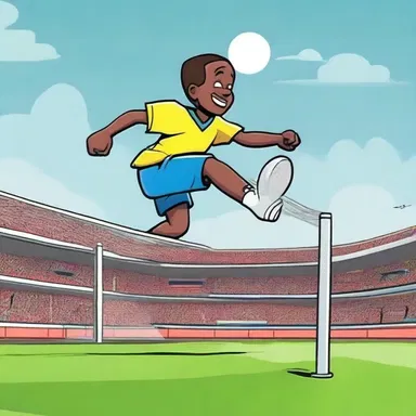 In the cartoon, the character effortlessly leaps over the crossbar during an intense athletic competition.