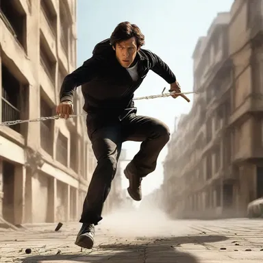 In the action movie, the protagonist narrowly dodges bullets and gracefully jumps over the crossbar to escape from the enemies.