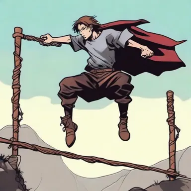 In the fantasy novel, the main character faces a daunting challenge and successfully jumps over the crossbar, demonstrating their strength and agility.