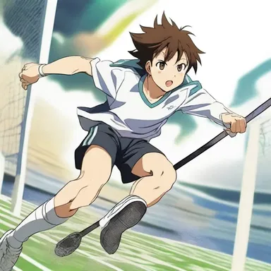 In the anime series, the protagonist trains rigorously to improve their skills and masters the art of jumping over the crossbar, symbolizing their determination and progress.