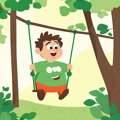 In the animated cartoon, the mischievous character swings from vine to vine using a crossbar as a makeshift swing.
