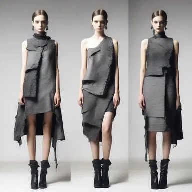 The designer cannibalized parts of old garments to create a unique and unconventional fashion collection.