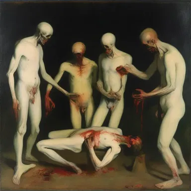 The painting depicted a gruesome scene of cannibalism, highlighting the artist's fascination with the macabre.