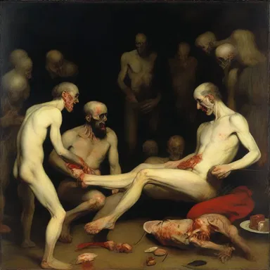 The painting depicted a gruesome scene of cannibalism, highlighting the artist's fascination with the macabre.