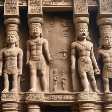 The ancient symbols carved in the temple were suggestive of the god of war.