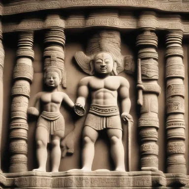 The ancient symbols carved in the temple were suggestive of the god of war.