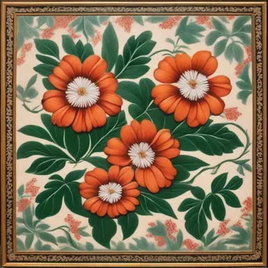 The painting featured an intricate floral design with lyrate leaves in the background.