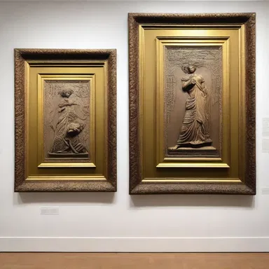 The art gallery displayed a collection of intricate basso rilievo artworks showcasing various themes and subjects.