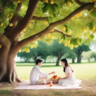Underneath the shade of the mango tree, the couple shared a romantic picnic, enjoying the sweet scent of the fruit in the air.