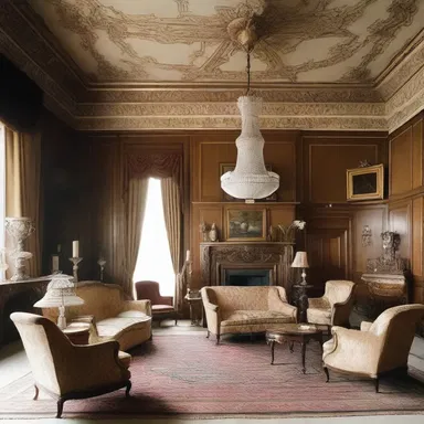 The grand mansion was filled with opulence and lavishness, with every room adorned in exquisite detail, including the drawing room where an antique cocked hat was displayed as a centerpiece.