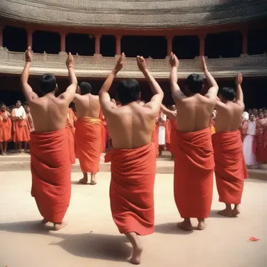 During the ritual dance, the disciples gracefully performed axial rotation to honor their deity.