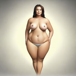 A digital art piece showcasing the transformation of a fit Caucasian woman to a larger size