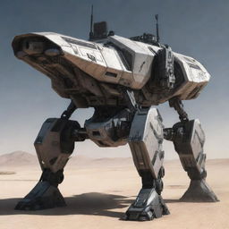 A futuristic, heavily armed vehicle with a sleek design carrying all sorts of advanced weaponry.