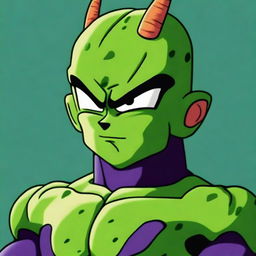 A digital art piece in high resolution, showcasing the character Perfect Cell from the Dragonball series, reimagined in the style of the popular internet meme, Big Pepe