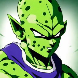 A digital art piece in high resolution, showcasing the character Perfect Cell from the Dragonball series, reimagined in the style of the popular internet meme, Big Pepe