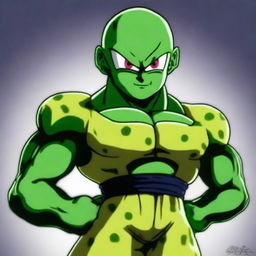 A digital art piece in high resolution, showcasing the character Perfect Cell from the Dragonball series, reimagined in the style of the popular internet meme, Big Pepe