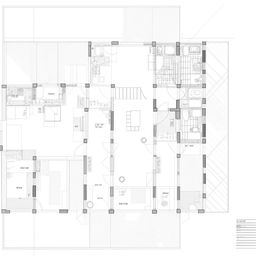 Architectural blueprint of a 150m² house with 3 bedrooms, 2 bathrooms, a kitchen, and a guest room.