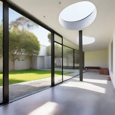 The modernistic house was designed with a spacious courtyard, perfect for practicing shot put.