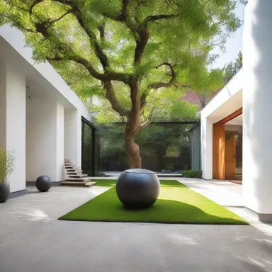 The modernistic house was designed with a spacious courtyard, perfect for practicing shot put.