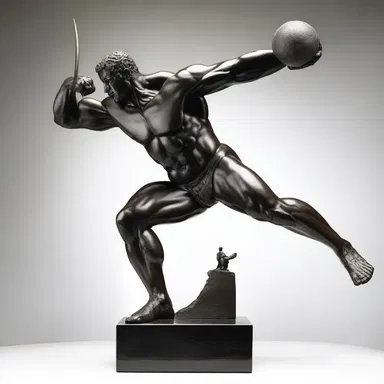The sculpture depicted a muscular figure mid-shot put, capturing the strength and intensity of the sport.