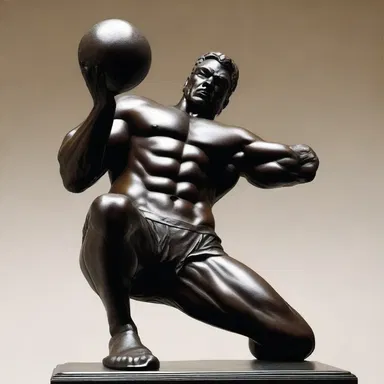 The sculpture depicted a muscular figure mid-shot put, capturing the strength and intensity of the sport.