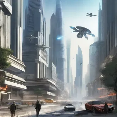 In the futuristic city, the advanced technology created an uneven power balance between the government and the rebel factions.
