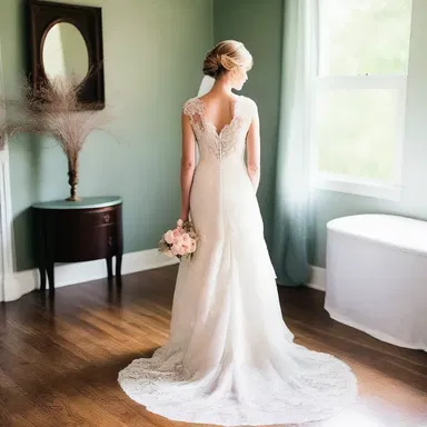 The bride wore a dress with uneven layers of lace, which added a touch of romantic elegance to her look.