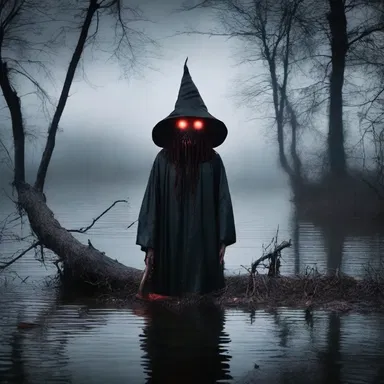 As the storm raged outside, the group of friends stumbled upon a lake cursed by an ancient witch, where the horrifying coney with glowing red eyes emerged from the depths.