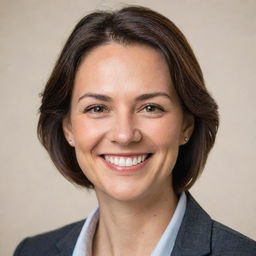 A polished professional business headshot of an individual smiling against a neutral background