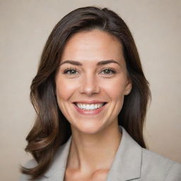 A polished professional business headshot of an individual smiling against a neutral background