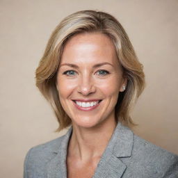 A polished professional business headshot of an individual smiling against a neutral background