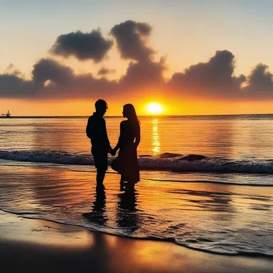 The beautiful sunset on the beach stirred up feelings of love and romance in their hearts.