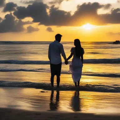 The beautiful sunset on the beach stirred up feelings of love and romance in their hearts.