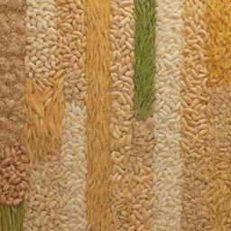 Create a visually appealing collage with major agricultural crops such as wheat, rice, maize, artistically arranged to highlight their significance