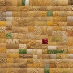 Create a visually appealing collage with major agricultural crops such as wheat, rice, maize, artistically arranged to highlight their significance