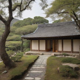 A fusion of Japanese and Syrian landscapes, effectively blending traditional architecture and natural elements from both countries