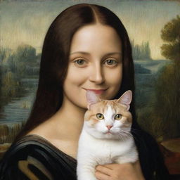 Rendition of the Monalisa painting with a cat portraying Monalisa's mysterious smile