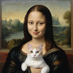 Rendition of the Monalisa painting with a cat portraying Monalisa's mysterious smile