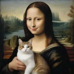 Rendition of the Monalisa painting with a cat portraying Monalisa's mysterious smile