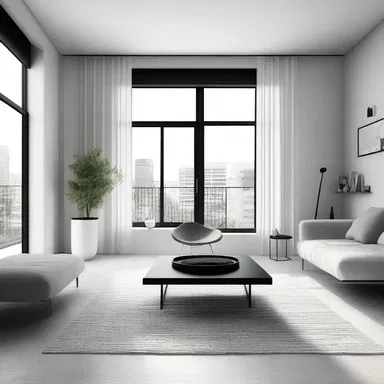 The modern minimalist style often incorporates monochromacy, with sleek white walls and black furniture creating a clean and sophisticated look.
