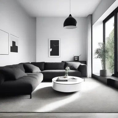 The modern minimalist style often incorporates monochromacy, with sleek white walls and black furniture creating a clean and sophisticated look.