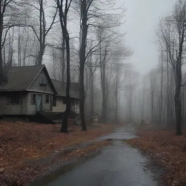 The spooky town on the outskirts of the forest is rumored to be a bedroom community, where the residents are eerie and mysterious.