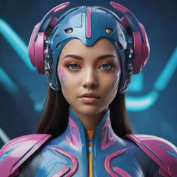 Create a unique and futuristic avatar with intricate and vibrant details.