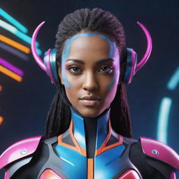 Create a unique and futuristic avatar with intricate and vibrant details.