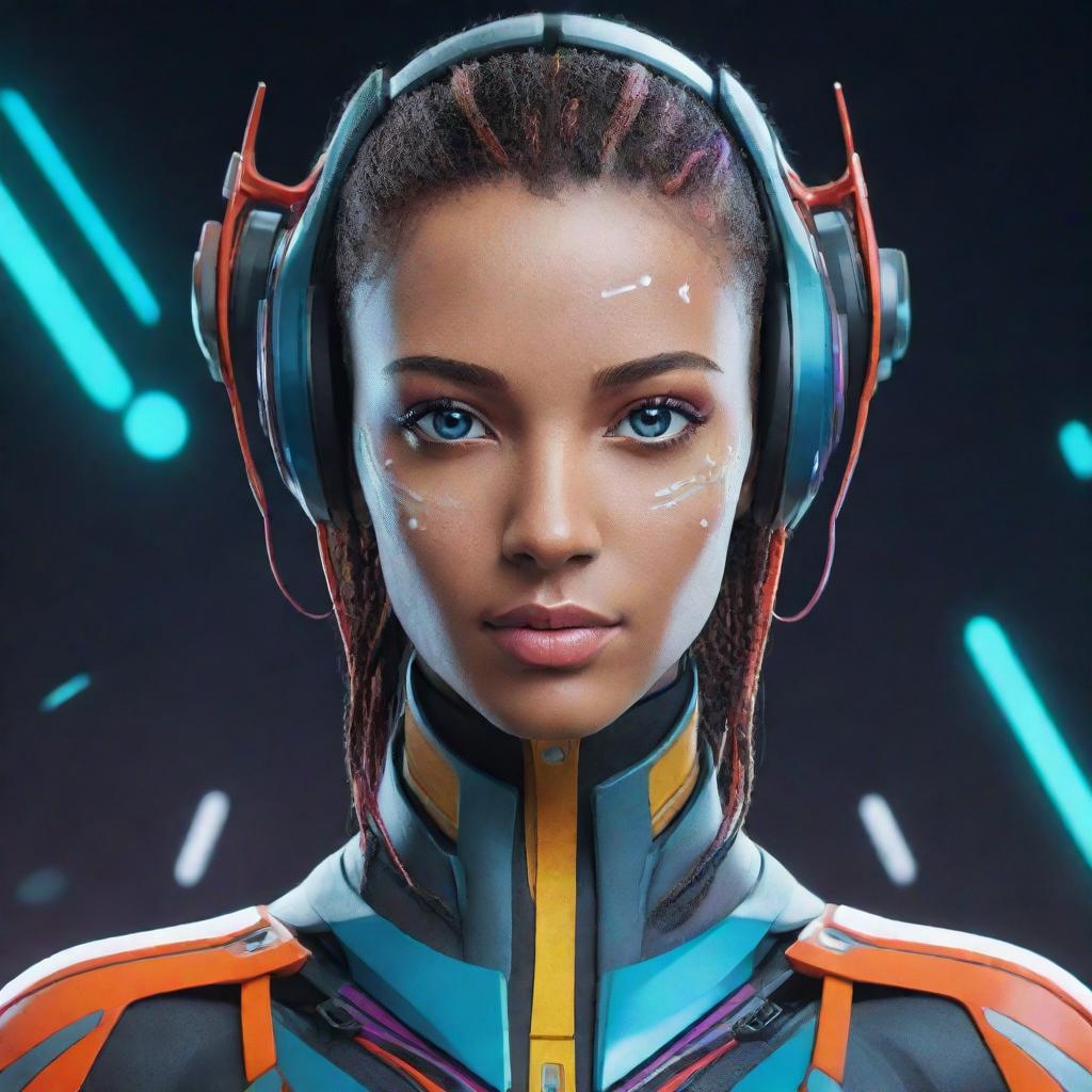 Create a unique and futuristic avatar with intricate and vibrant details.